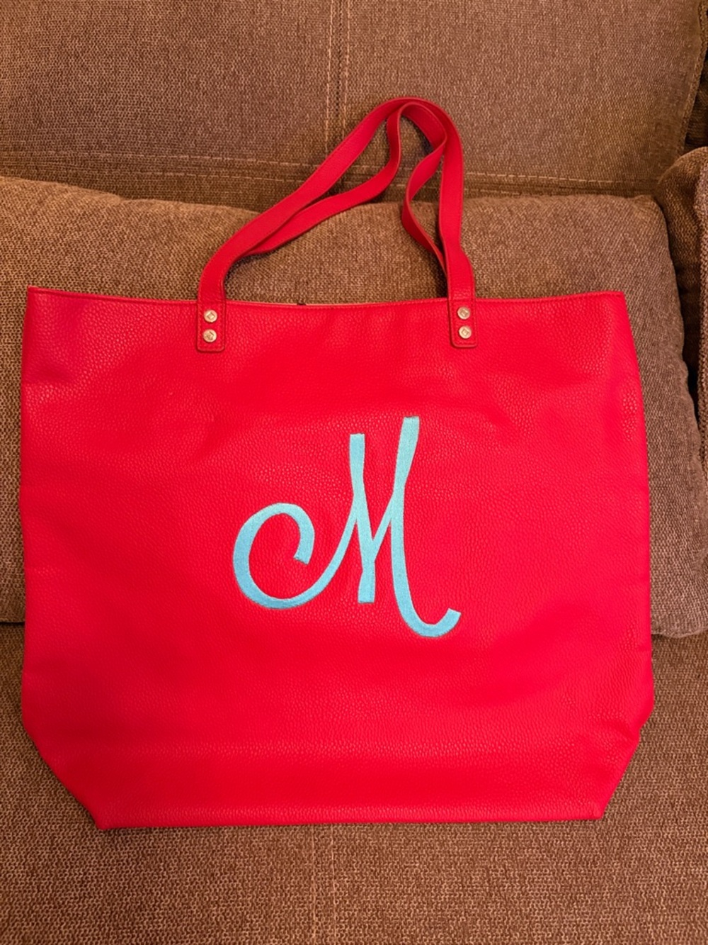 Red Monogram Tote Bag with turquoise 'M' - Women Bags